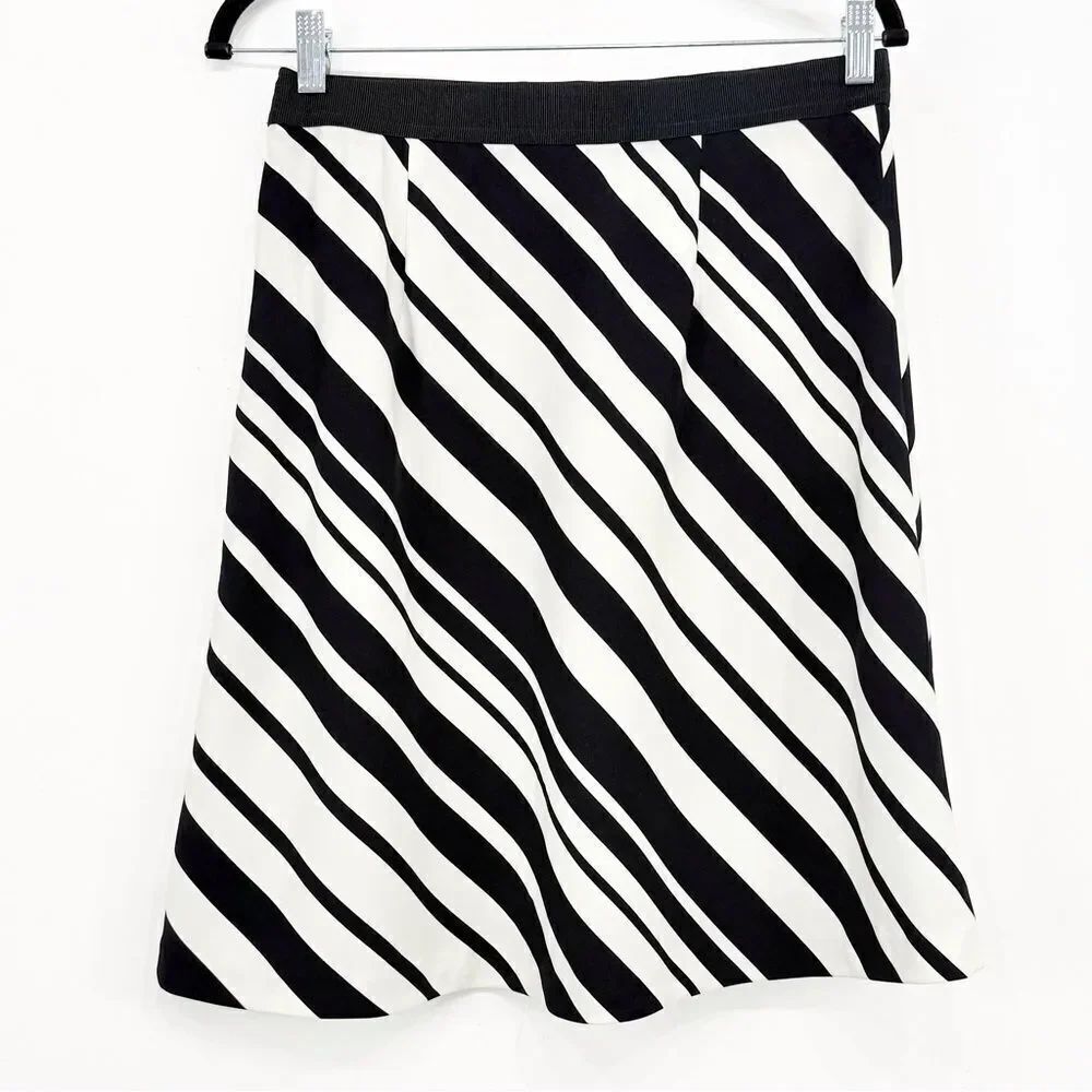 Ann Taylor Blue Black Ivory Diagonal Stripe A Line Flowy Skirt - Picture 5 of 13